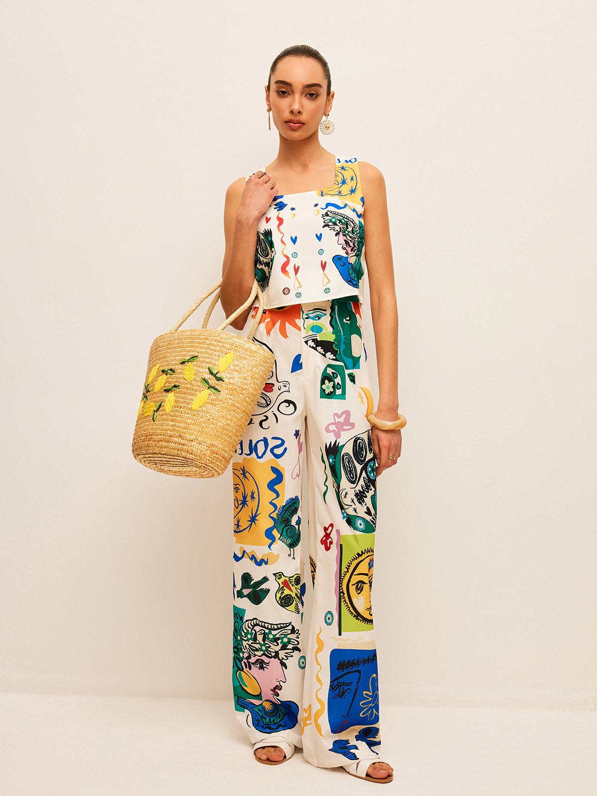 GR | Graphic Print Top with Wide Pants Set