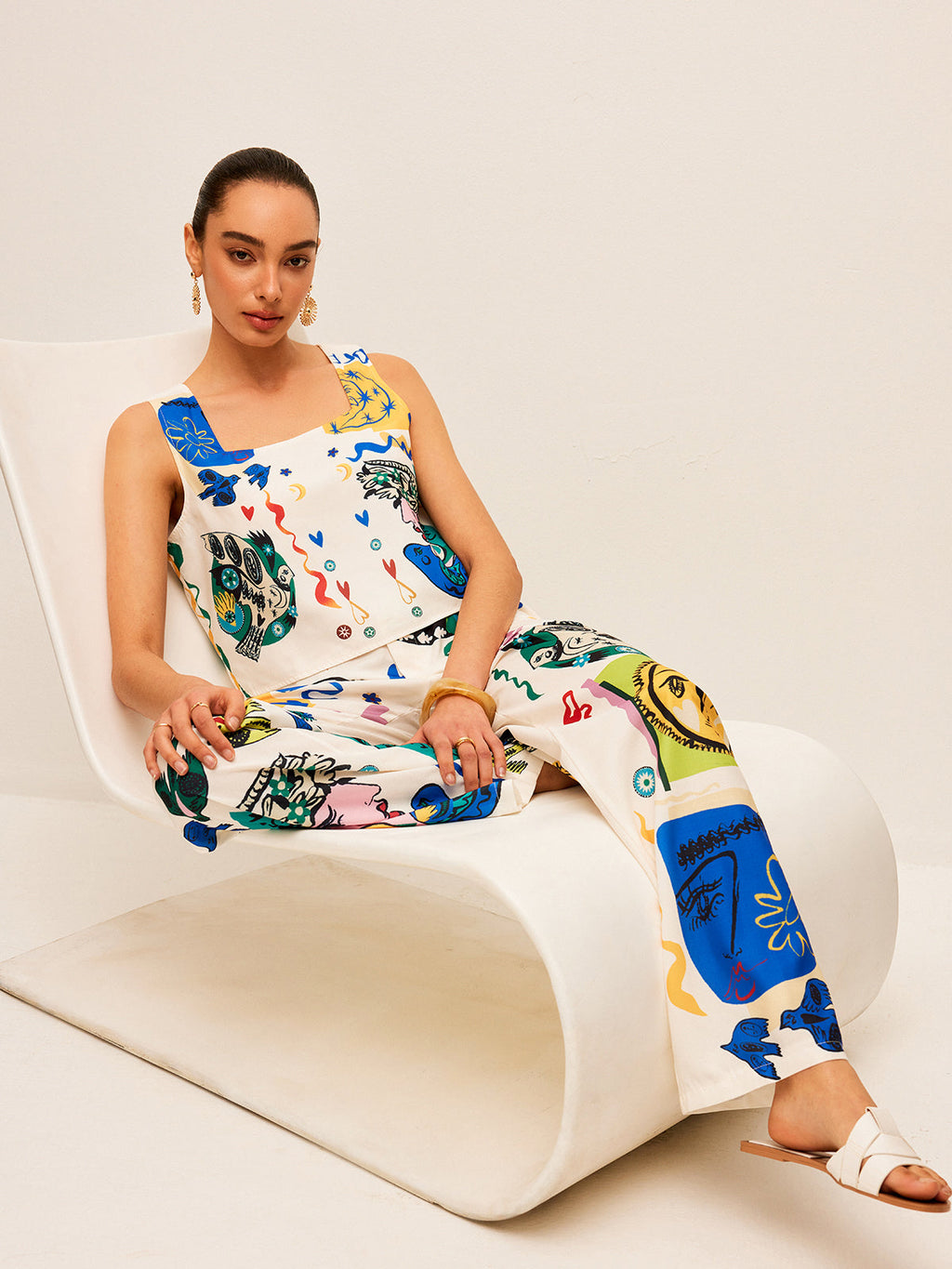 GR | Graphic Print Top with Wide Pants Set