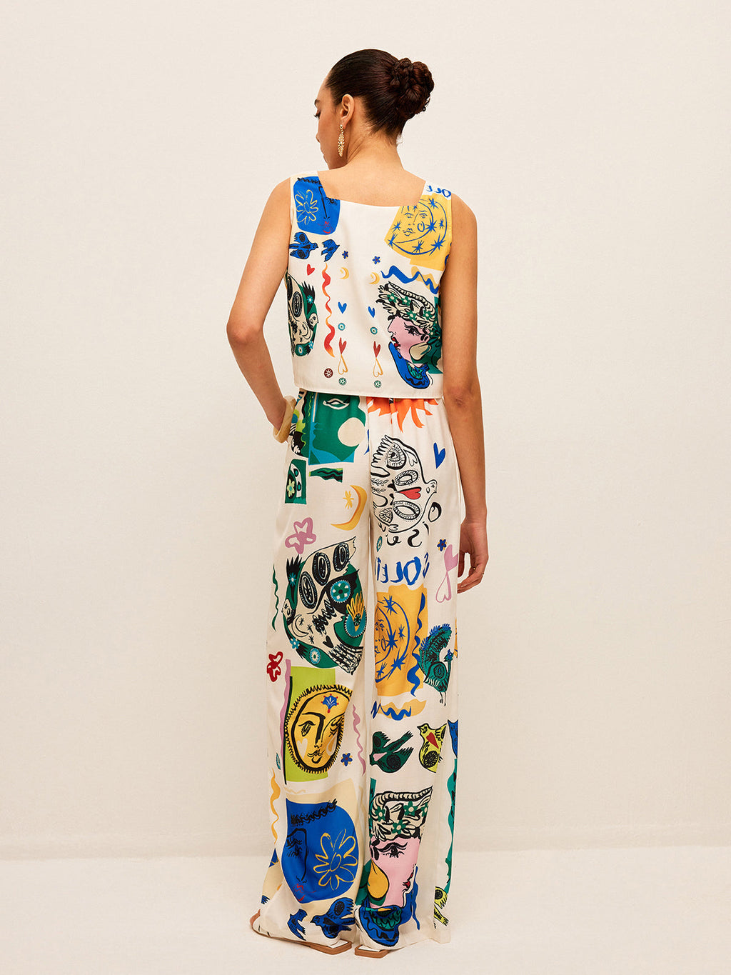 GR | Graphic Print Top with Wide Pants Set