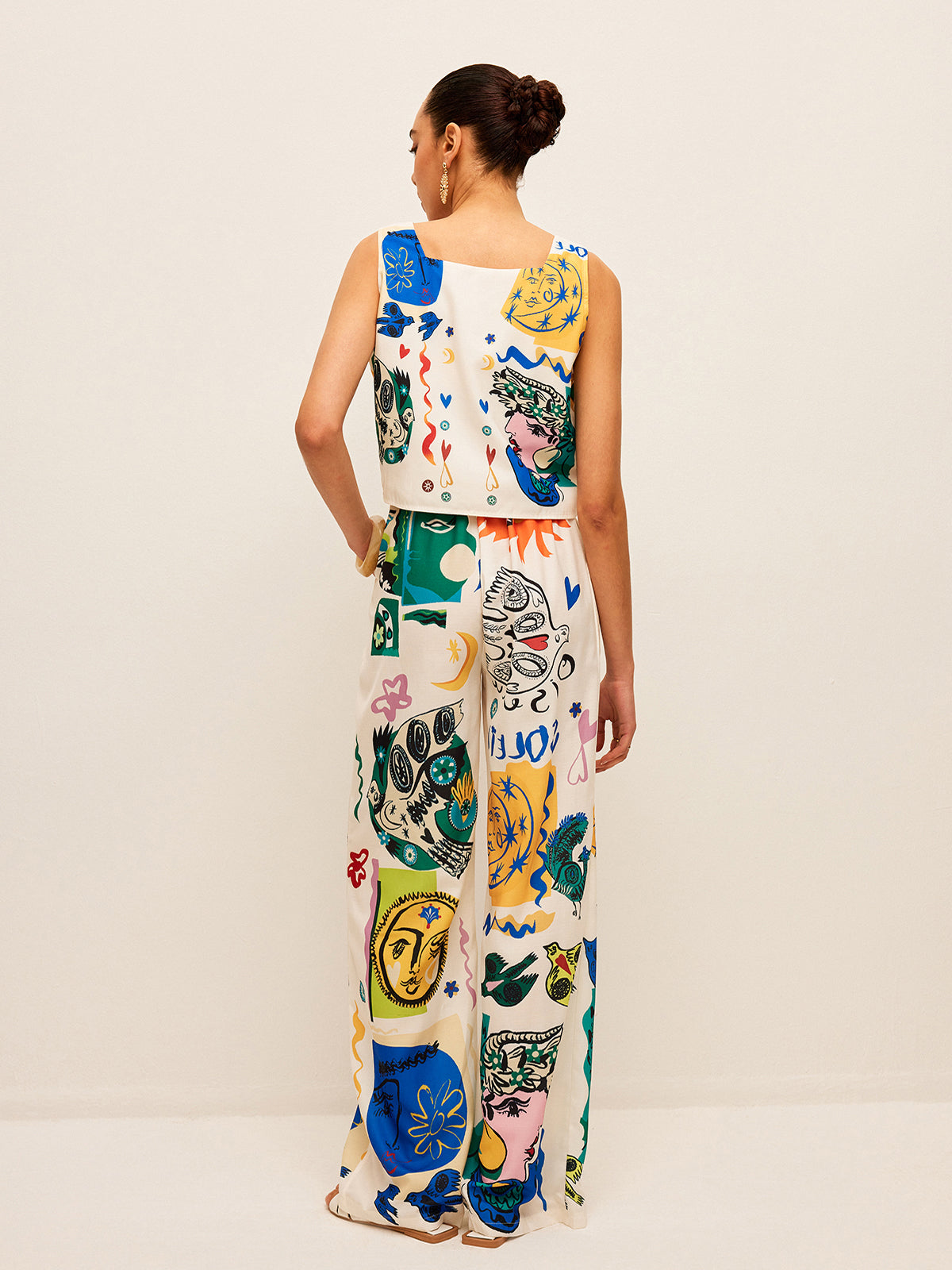 GR | Graphic Print Top with Wide Pants Set