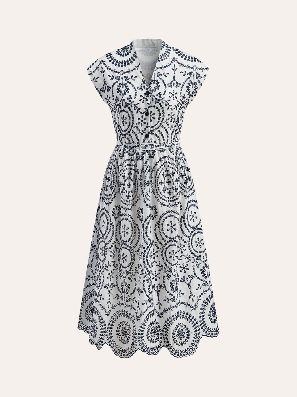 GR | Embroidered V-neck dress with belt