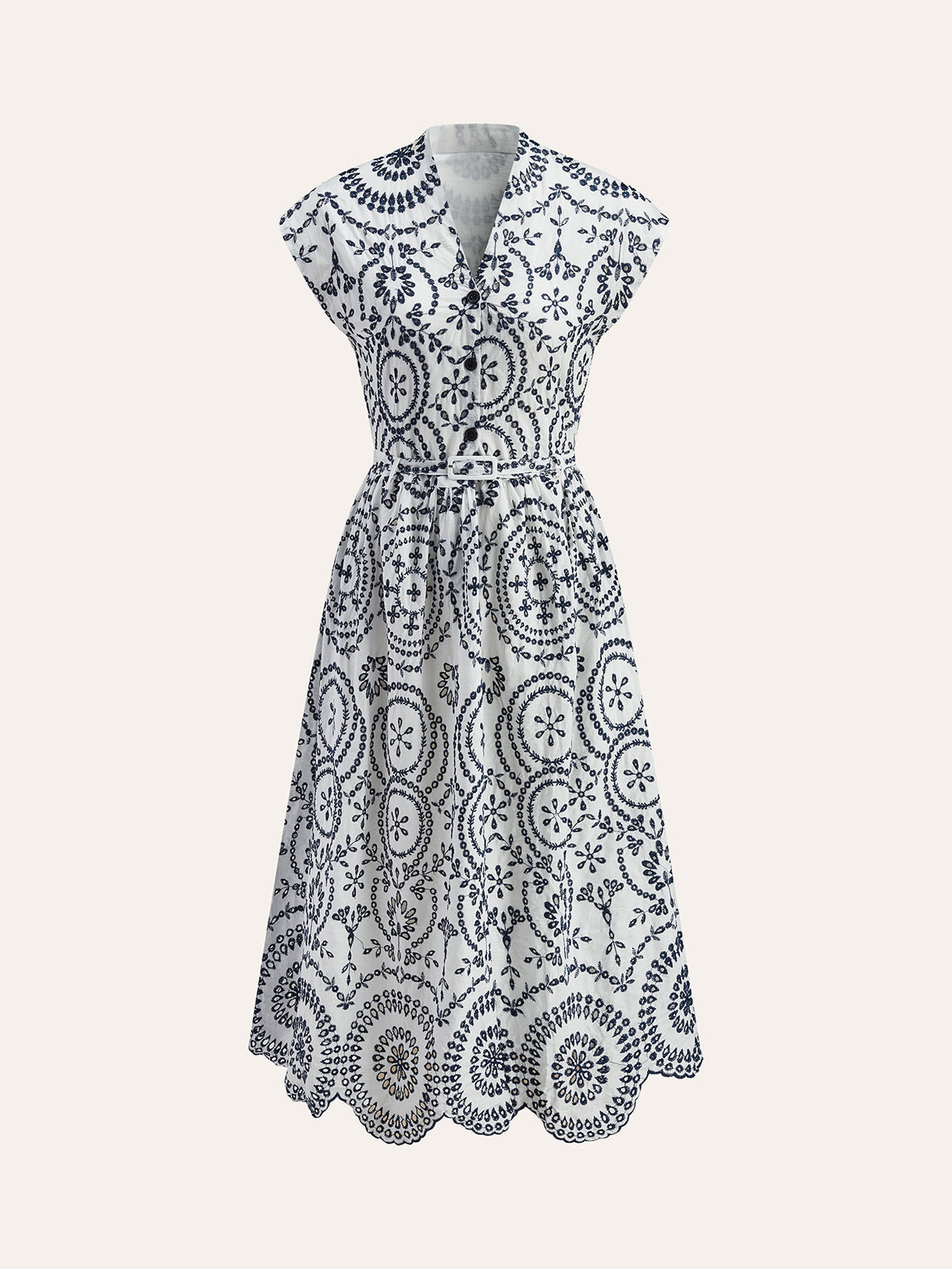 GR | Embroidered V-neck dress with belt