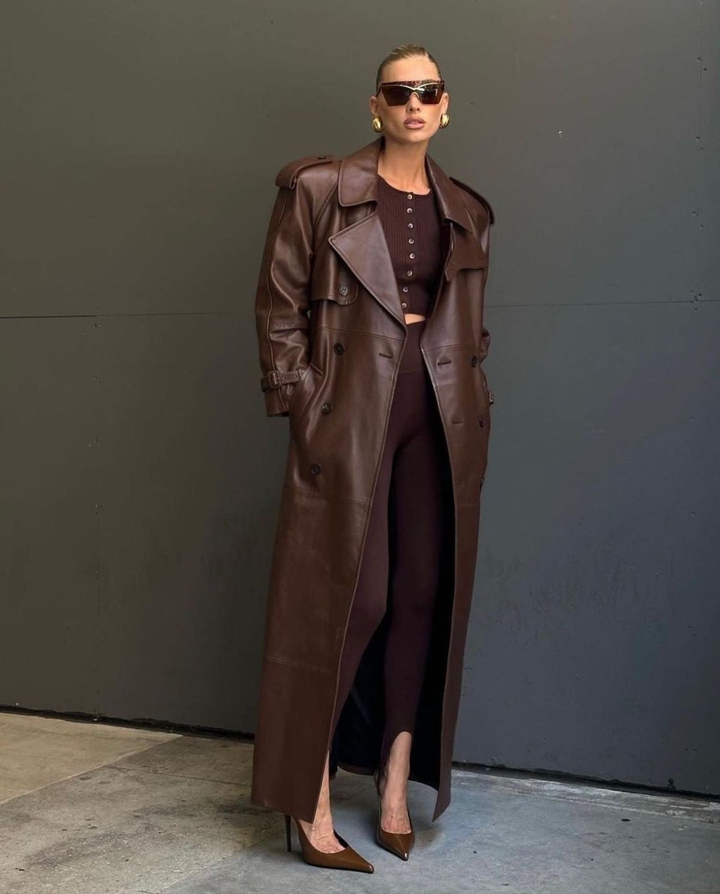 GR | Elegant Leather Trench Coat Autumn Chic