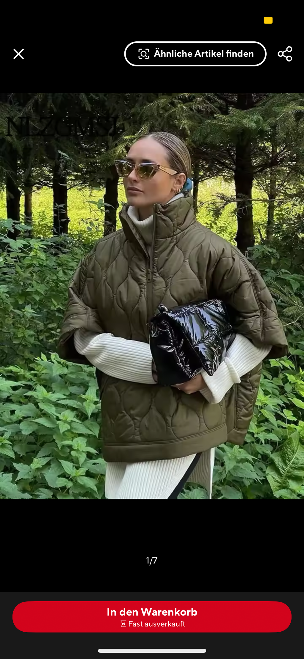 GR | Quilted poncho with zipper in olive green