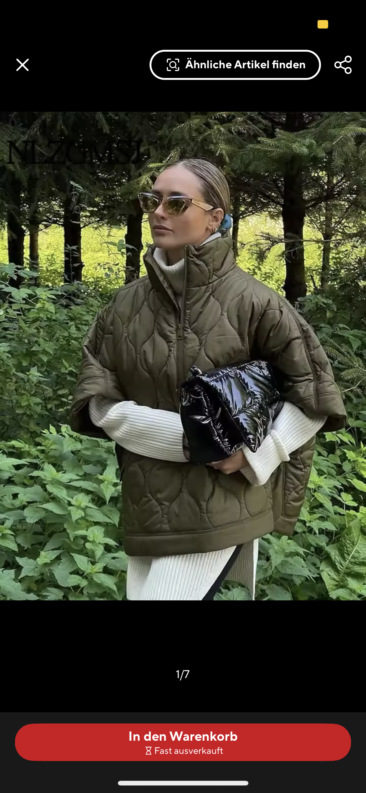 GR | Quilted poncho with zipper in olive green