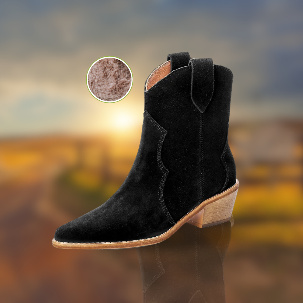 GR | Cowhide Leather Women's Suede Women's Boots with Heel