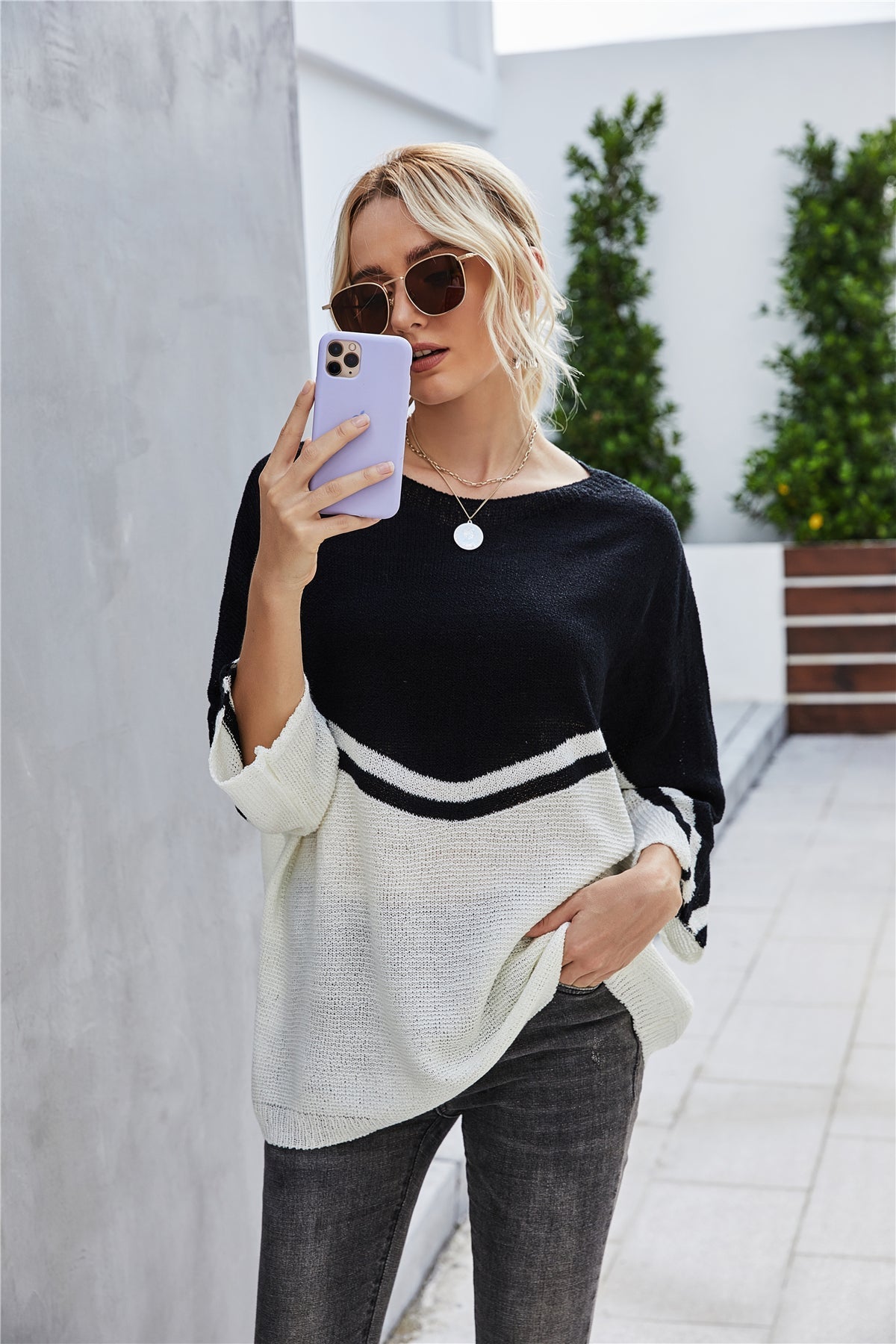 GR Strick Große Größe Fledermausärmel Strickpullover