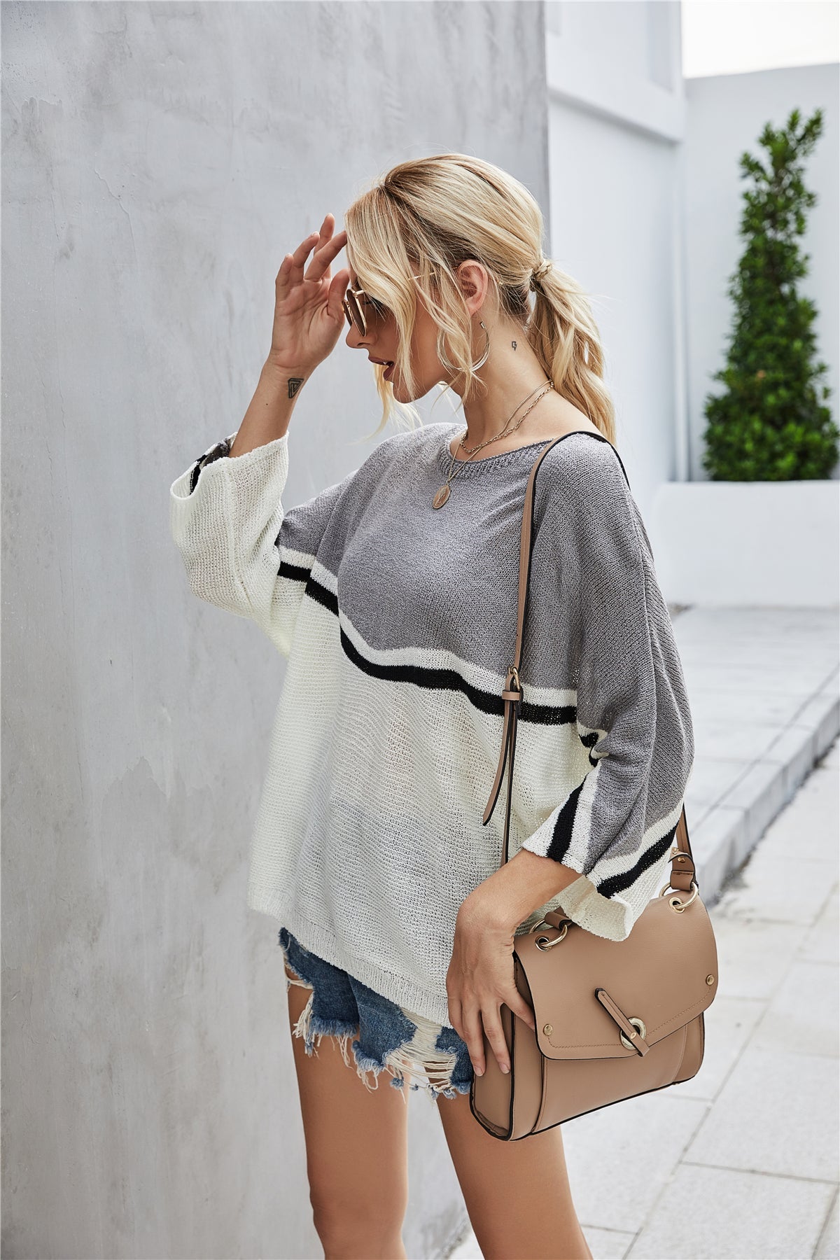 GR Strick Große Größe Fledermausärmel Strickpullover