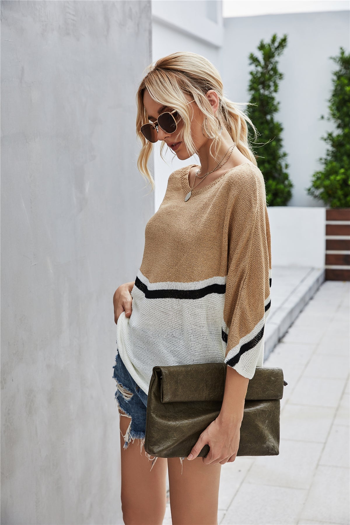 GR Strick Große Größe Fledermausärmel Strickpullover