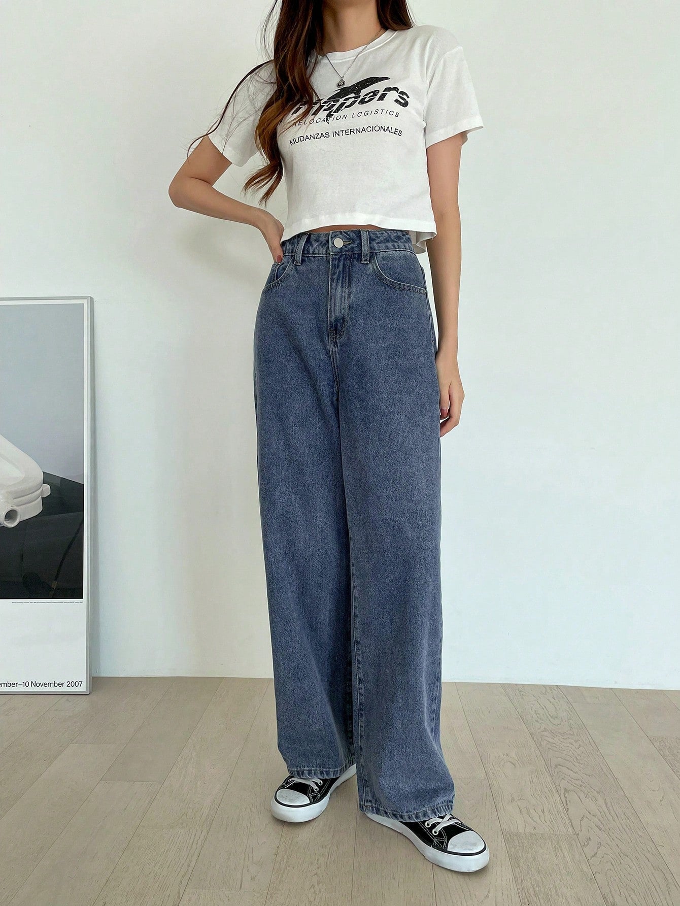 GR | High-waisted washed wide-leg jeans