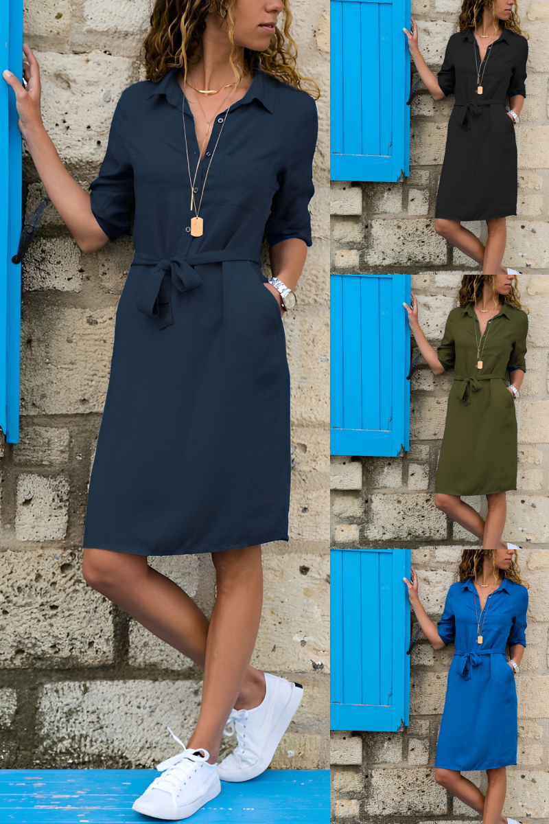 GR | Knielanges Kleid mit Taschen und kurzen Ärmeln