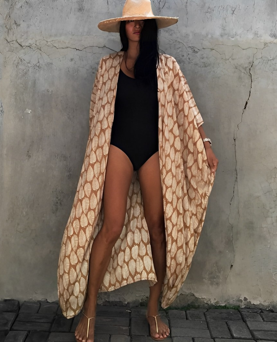 GR Retro Kimono | Long, patterned beach kimono with belt for women