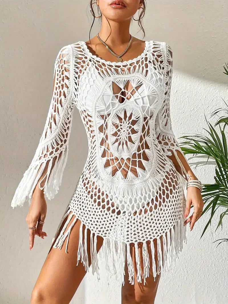 GR | Cover-up Boho Style Long Sleeve Bikini Dress Beach Outfits