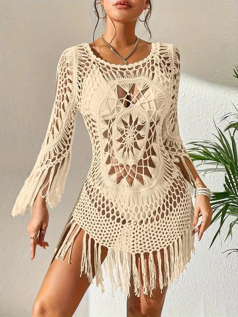 GR | Cover Up Boho Style Long Sleeve Bikini Cover Up Beach Outfits