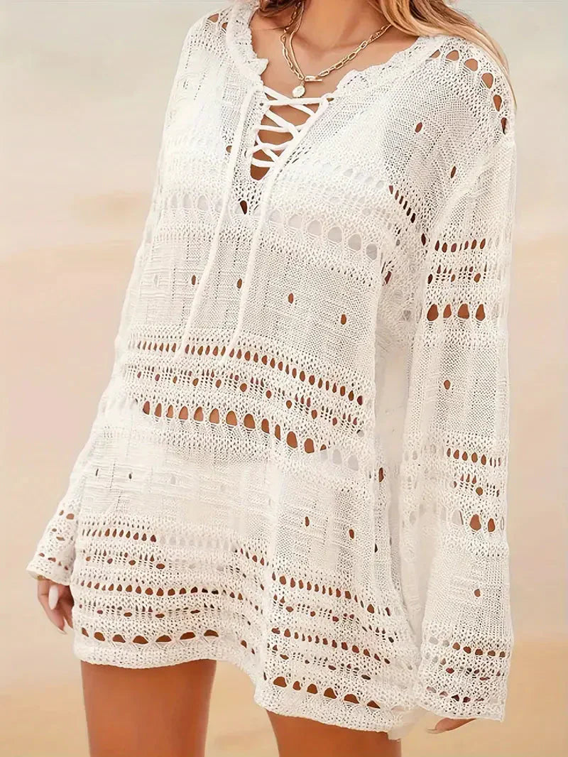 GR | Cover Up Knitted Long Sleeve Knit Dress Bikini Cover Up