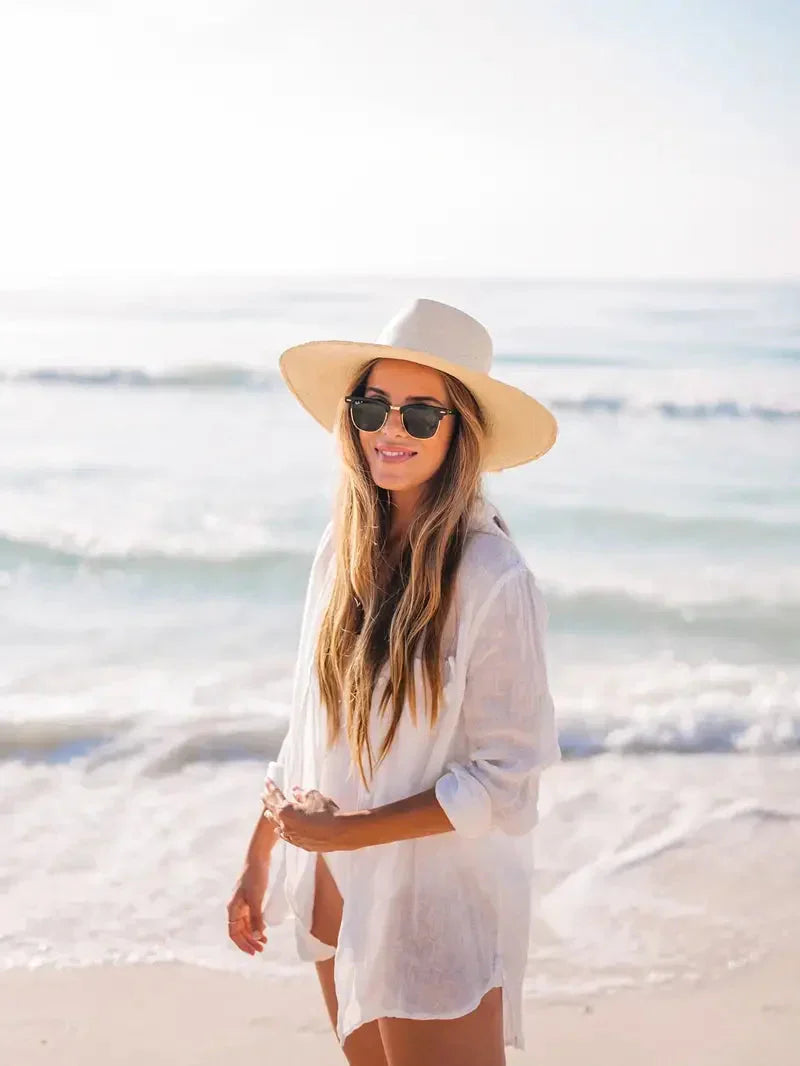 GR | Cover-Up Semi-Transparent Long-Sleeved Linen Shirt Bikini Cover-Up