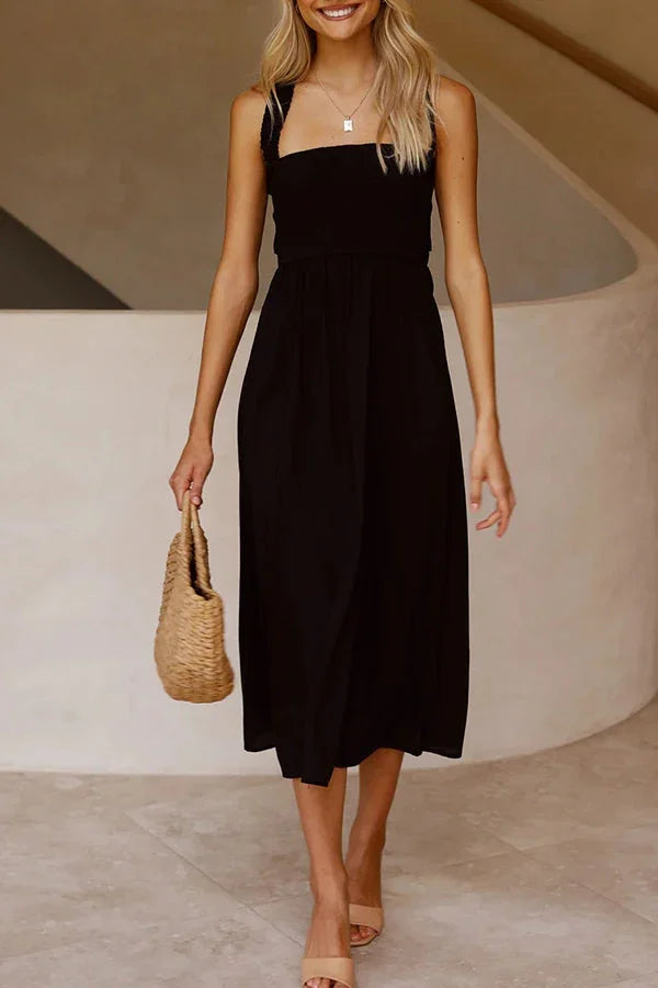 GR | Midi Kleid mit Taschen und gekreuzten Rüschen auf dem Rücken