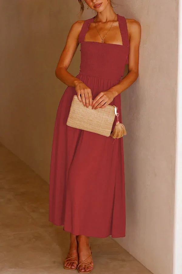 GR | Midi Kleid mit Taschen und gekreuzten Rüschen auf dem Rücken