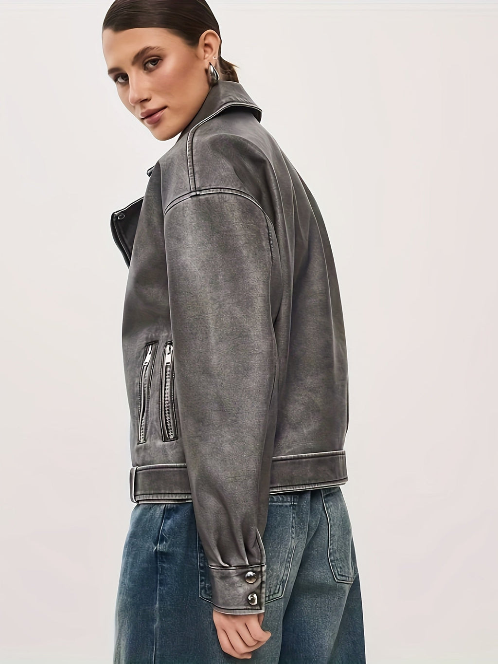 GR | Women's Oversized Leather Jacket with Belt