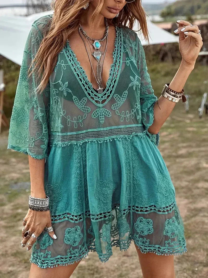 GR | Cover Up Lace Sheer Cover Up Dress Boho Style