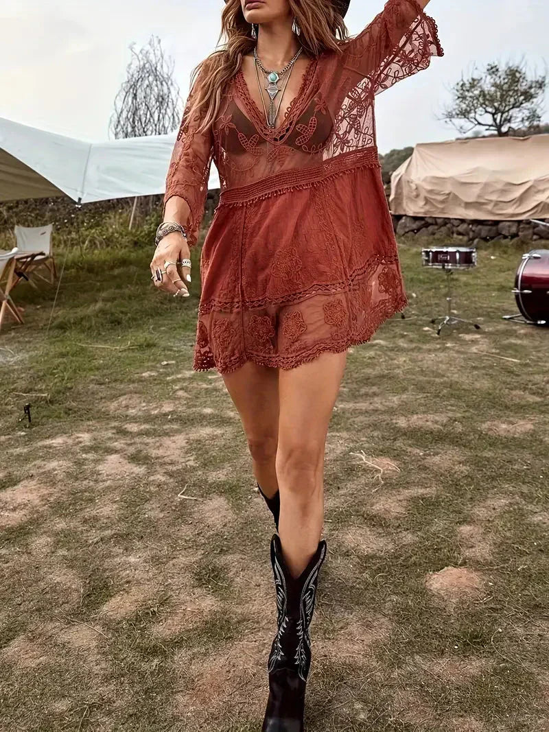 GR | Cover Up Lace Sheer Cover Up Dress Boho Style