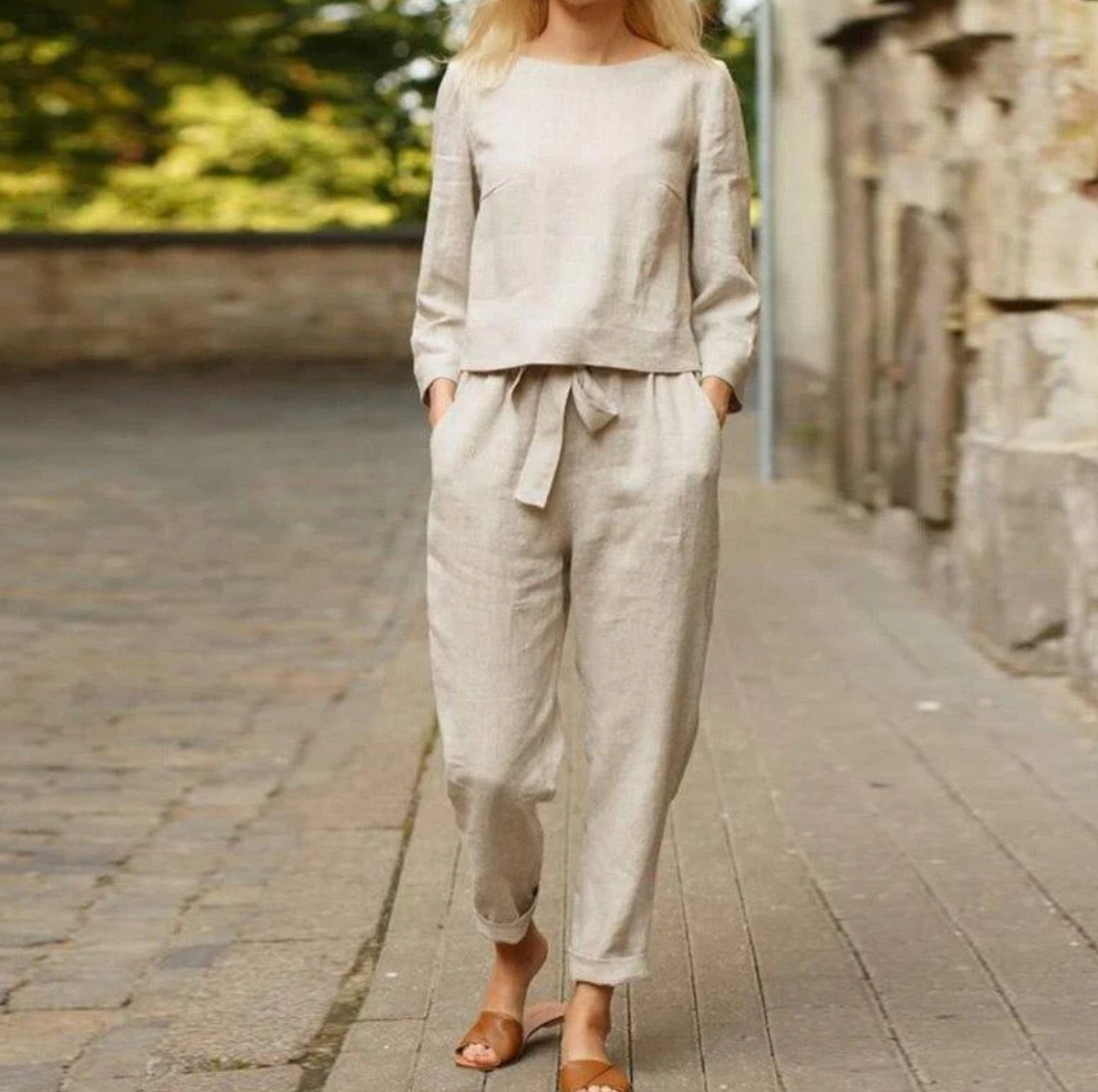 GR - Stylish and unique linen two-piece set for summer/spring