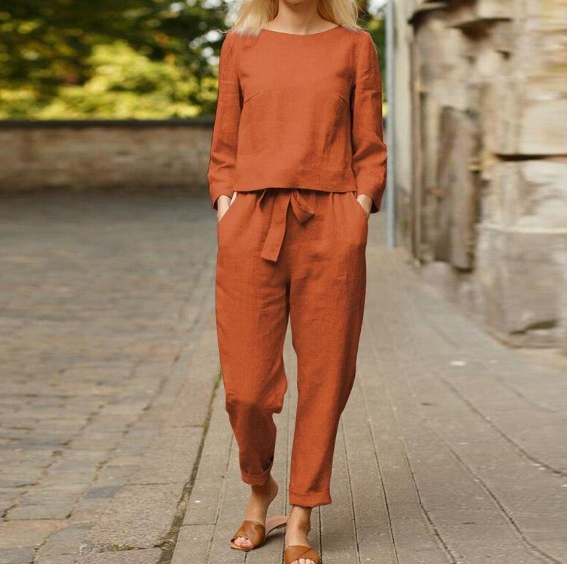 GR - Stylish and unique linen two-piece set for summer/spring