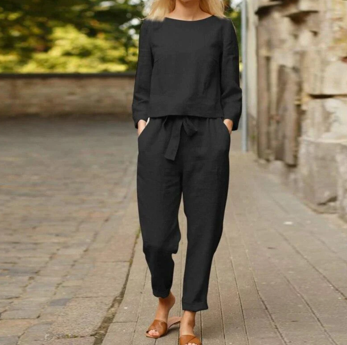 GR - Stylish and unique linen two-piece set for summer/spring