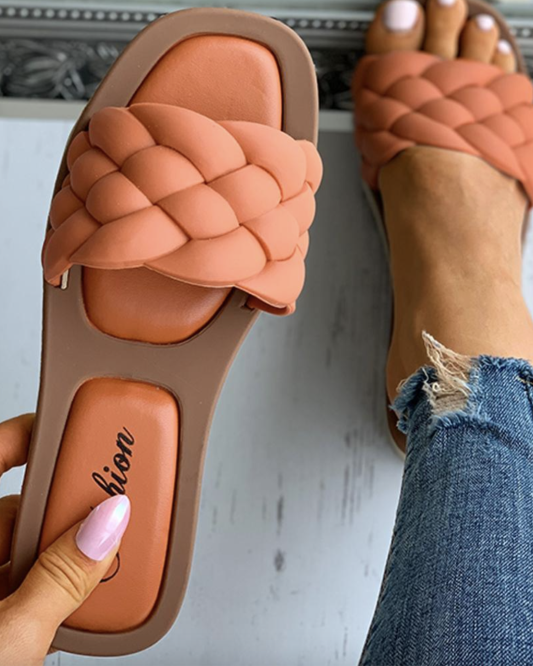 GR | Braided Slip-on Sandals with Cushioned Sole for Women