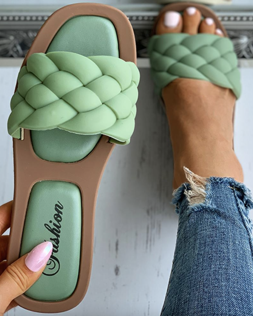 GR | Braided Slip-on Sandals with Cushioned Sole for Women