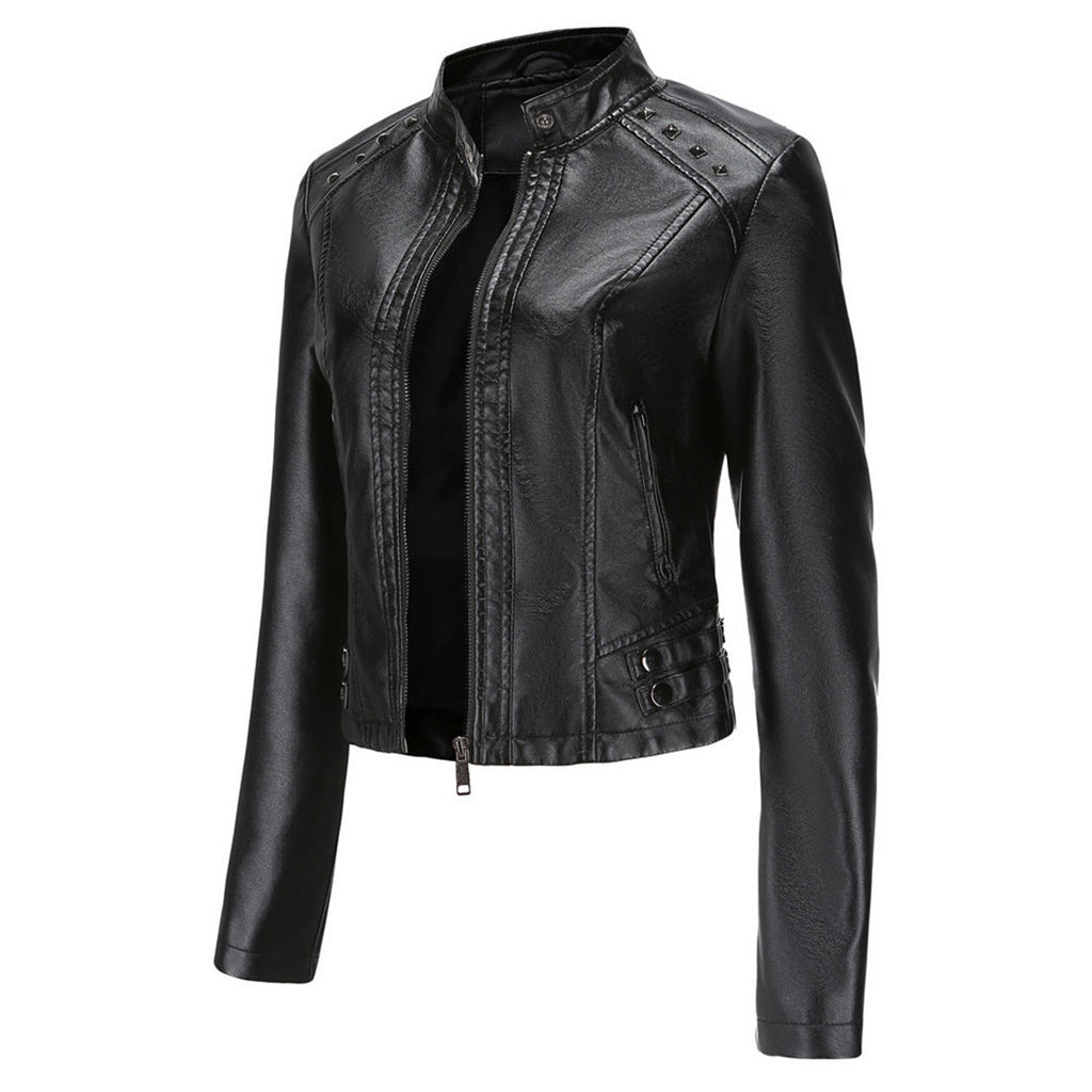 GR | Elegant leather jacket with unique details for women