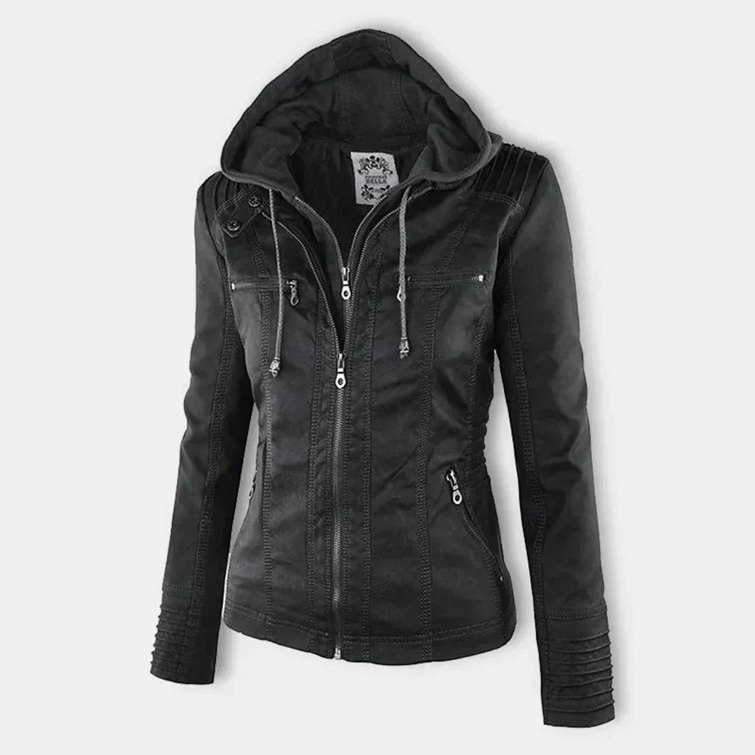 GR | Elegant hooded motorcycle jacket made of high-quality leather
