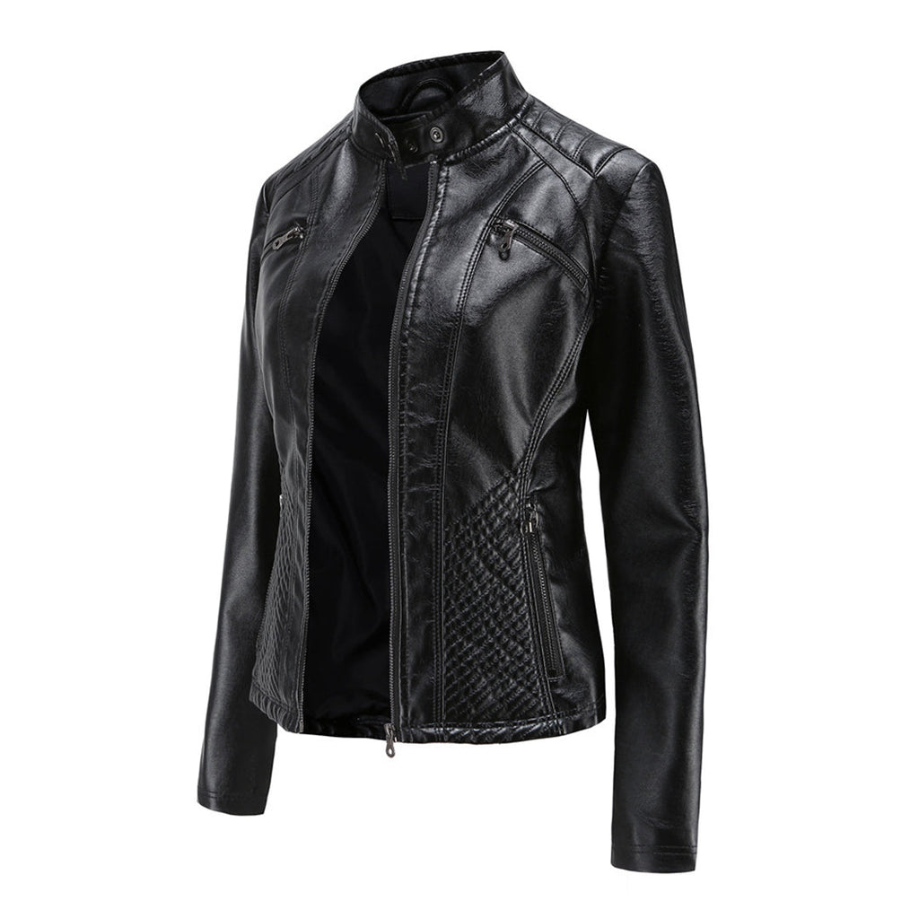 GR | Women's leather jacket - Fashionable jacket with zipper