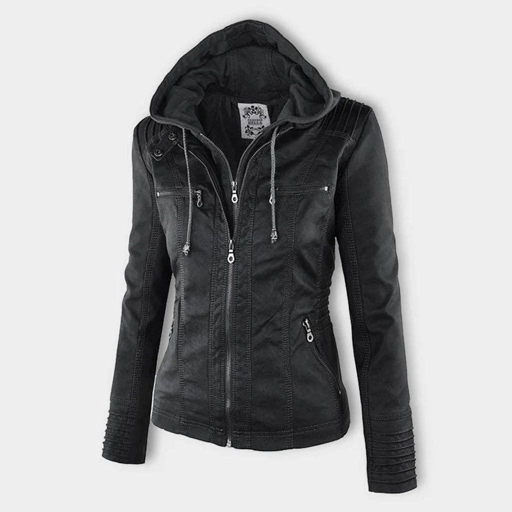 GR - Women's casual leather jacket with hood 