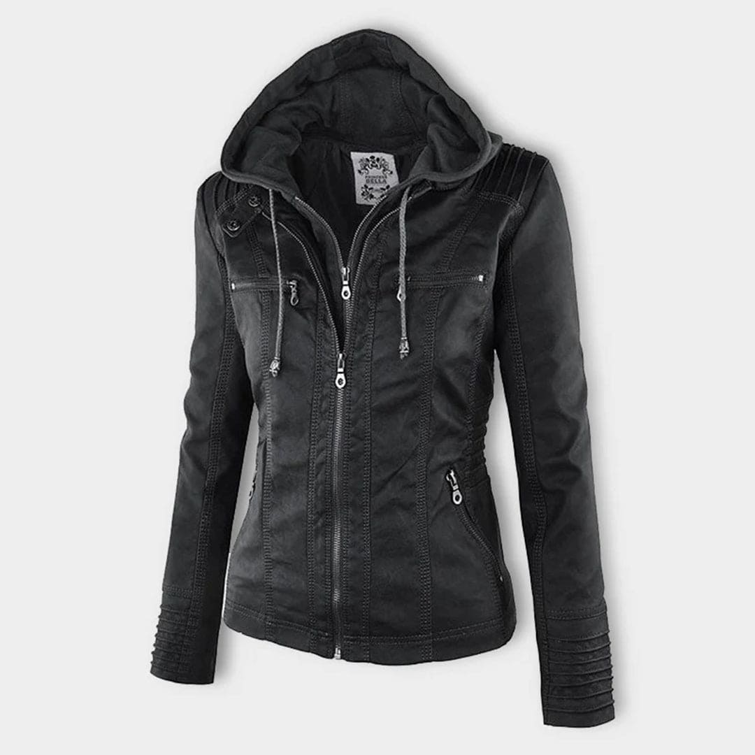 GR - Women's casual leather jacket with hood 