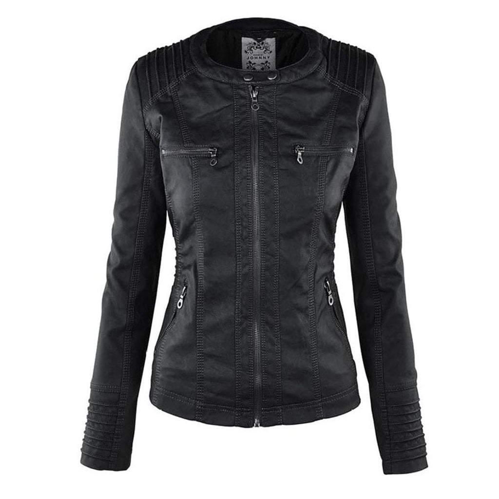 GR - Women's casual leather jacket with hood 