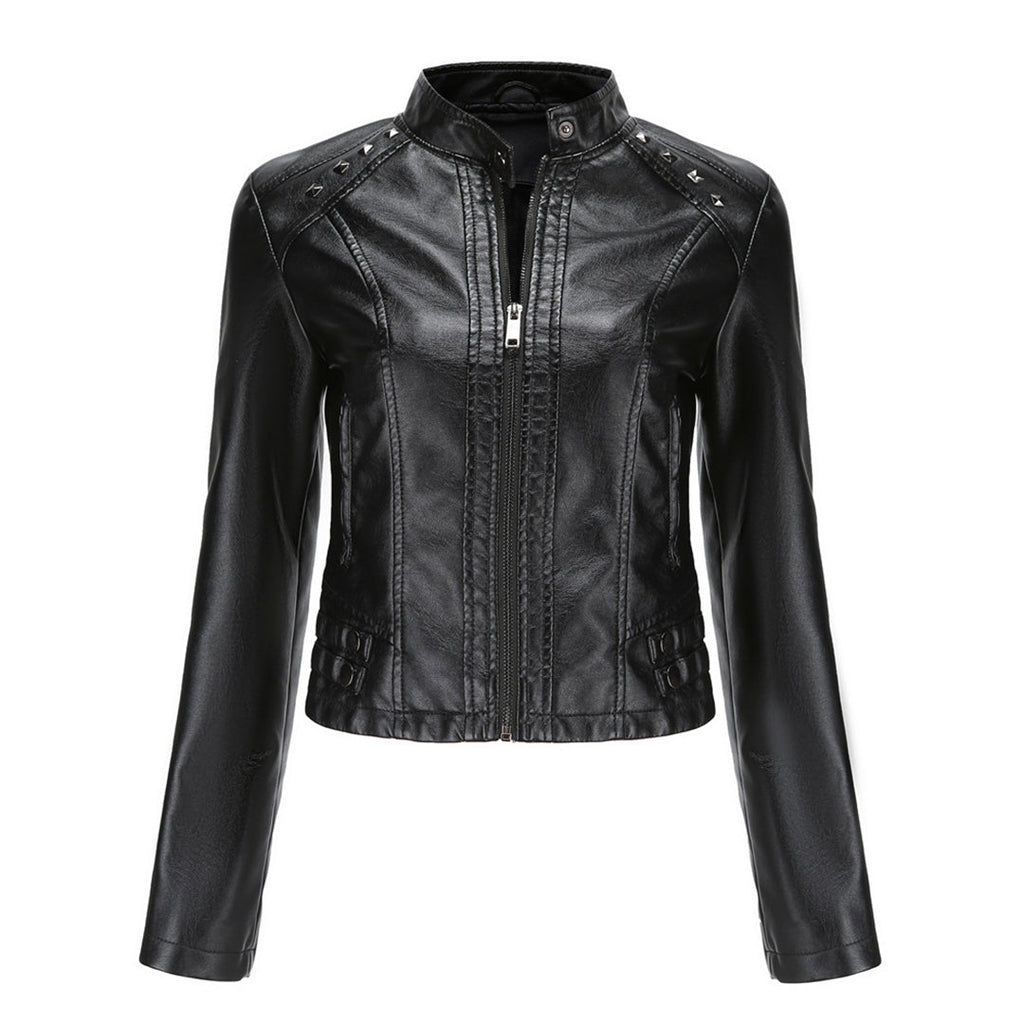 GR | Elegant leather jacket with unique details for women