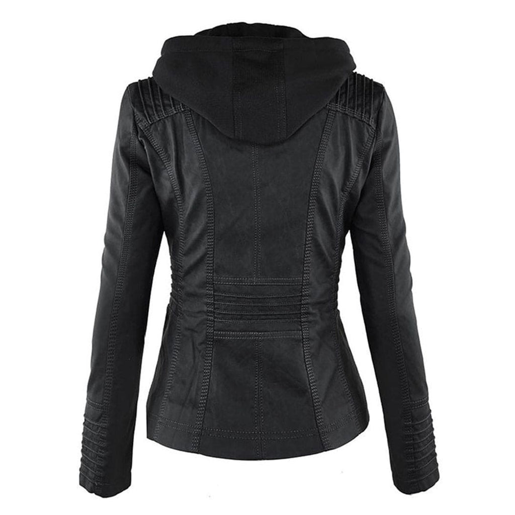 GR - Women's casual leather jacket with hood 