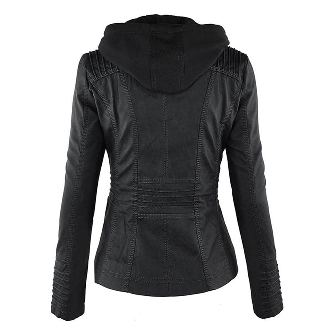 GR - Women's casual leather jacket with hood 