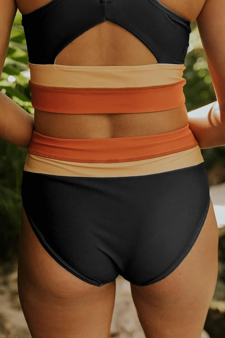 GR | High Waist Colorblock Marine Cut Back Crop Bikini Set
