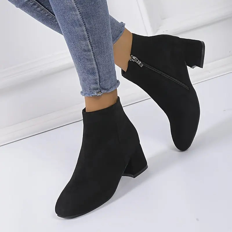 GR | Solid color women's ankle boots with thick sole, casual ankle boots with side zip closure