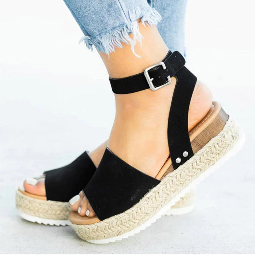 GR | Platform Sandals Espadrille Sole Adjustable Ankle Strap Toe Strap