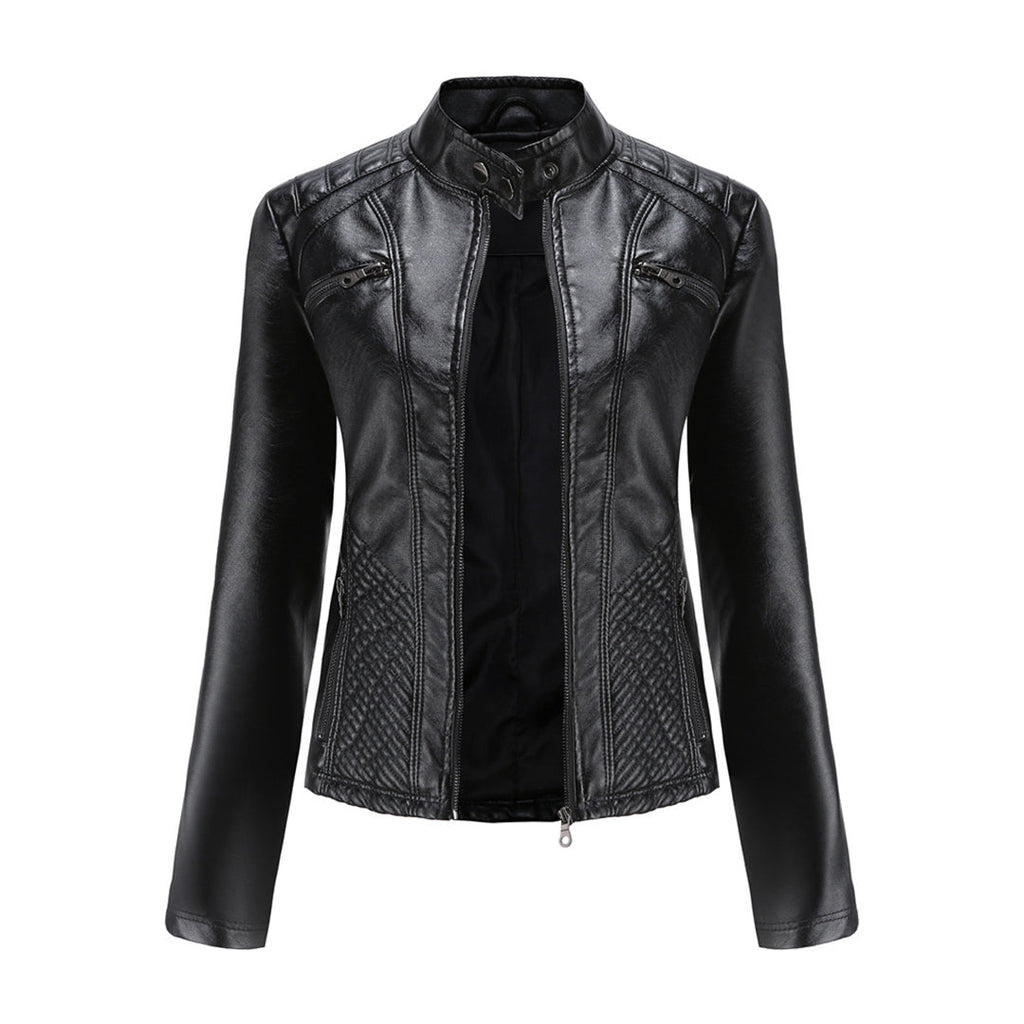 GR | Women's leather jacket - Fashionable jacket with zipper