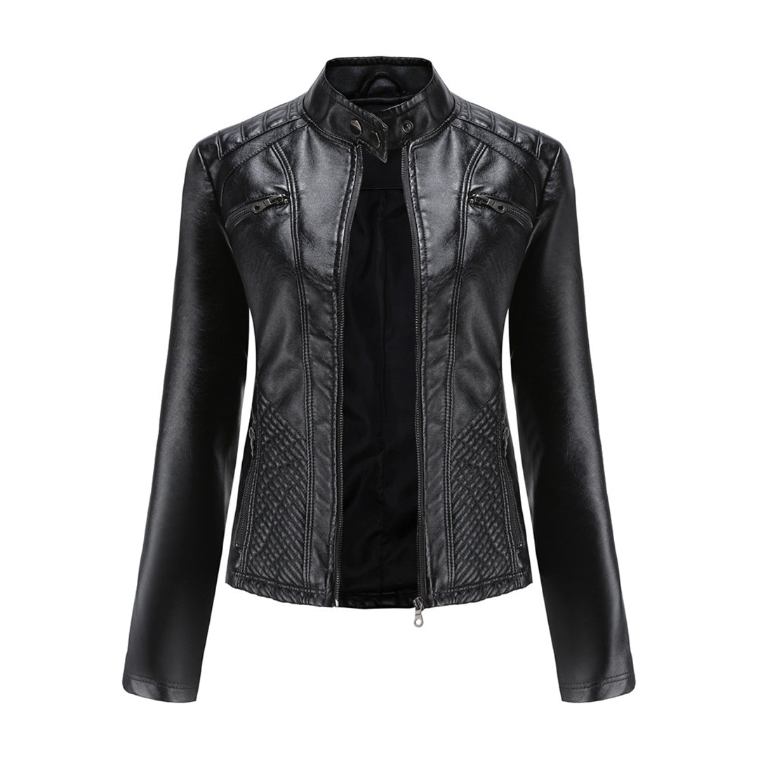 GR | Women's leather jacket - Fashionable jacket with zipper