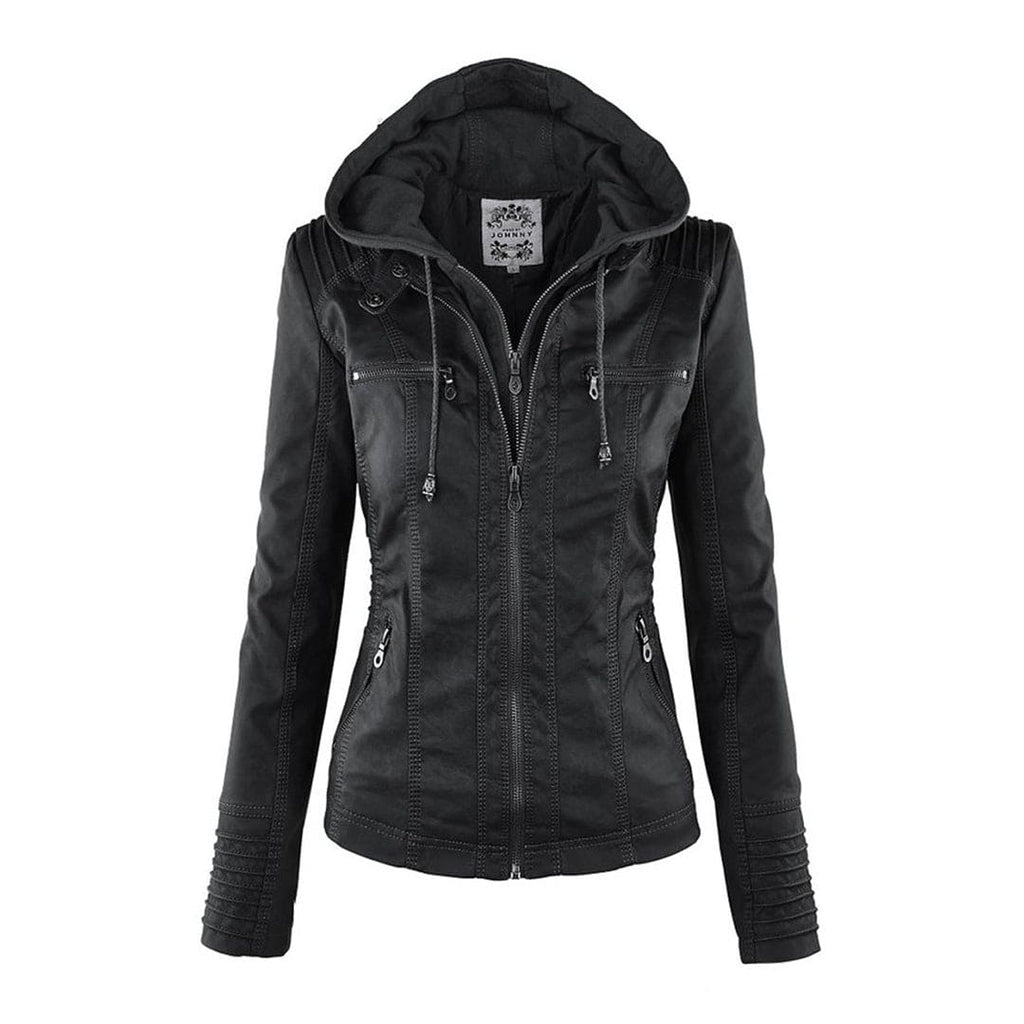 GR - Women's casual leather jacket with hood 