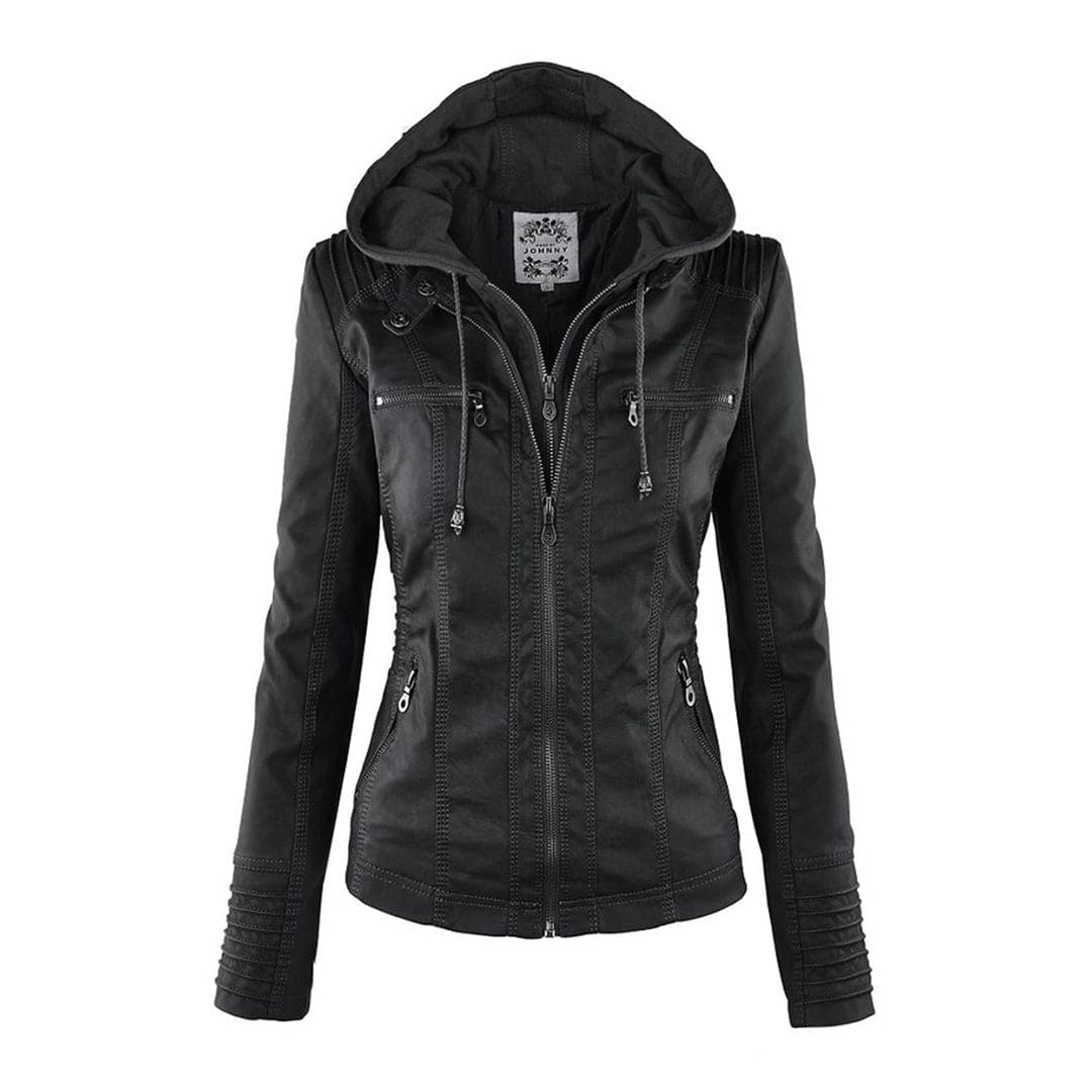 GR - Women's casual leather jacket with hood 