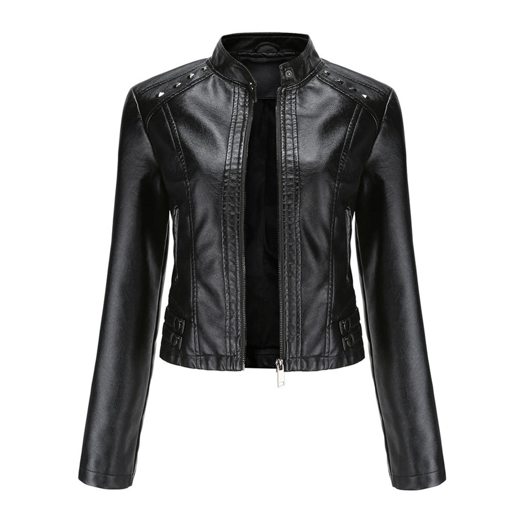 GR | Elegant leather jacket with unique details for women