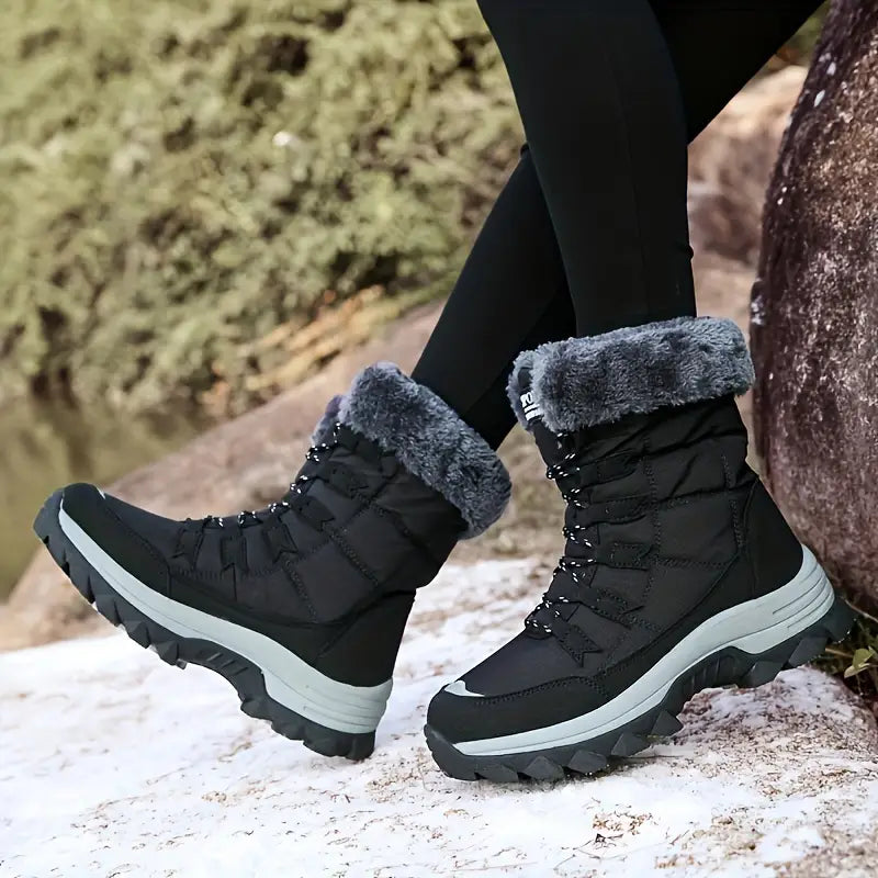 GR | Women's winter boots - warm, non-slip black snow boots
