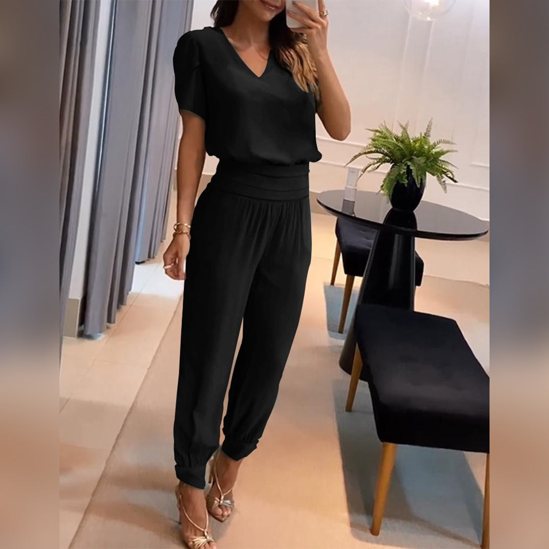 GR | Stylish Printed Jumpsuit with V-Neck for Women