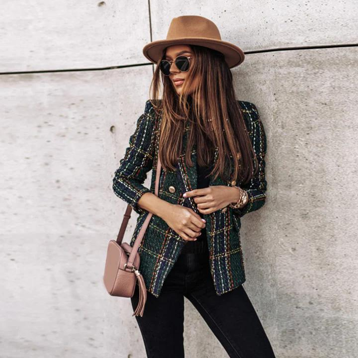 GR | Checked, fitted, double-breasted jacket for women